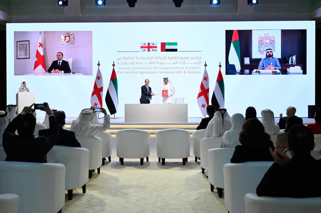 بالفيديو والصور : محمد بن راشد ورئيس وزراء جورجيا يشهدان توقيع اتفاقية الشراكة الاقتصادية الشاملة بين البلدين