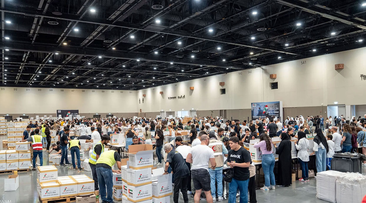 بالفيديو : حملة الإمارات معك يا لبنان تجمع 200 طن من المواد الإغاثية بإكسبو دبي