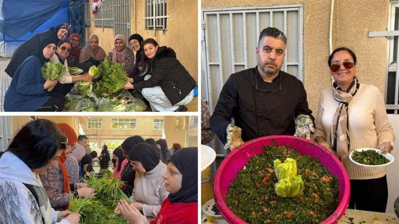 'أكبر صحن تبولة' في مراكز استقبال النازحين في صيدا.. مبادرة تعزّز الأمل وروح الحياة